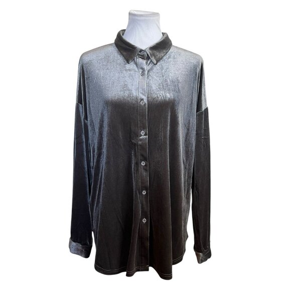 Weekend Suzanne Betro Velvet Blouse Size 1X Womens Button Up Long Sleeve Festive - Picture 1 of 6